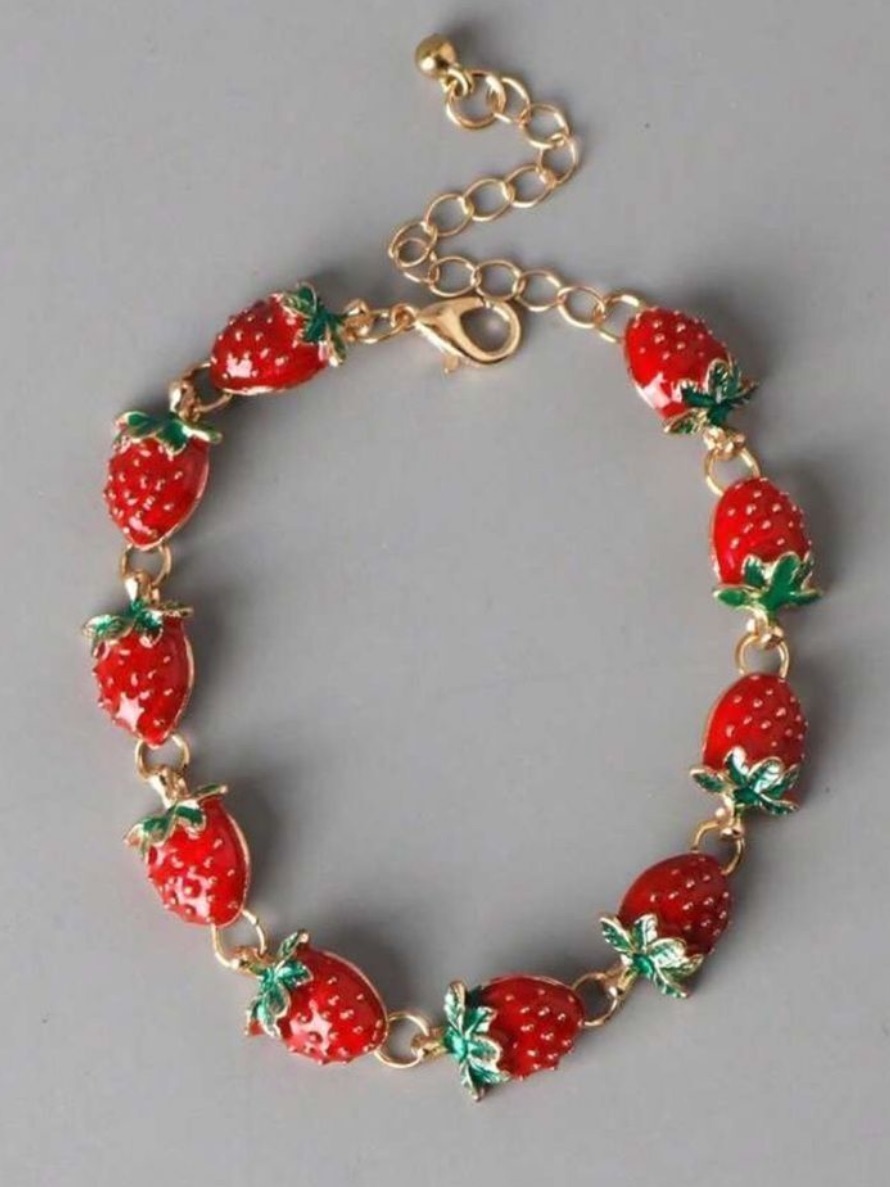 24k Gold Plated Strawberry Charm Bracelet New